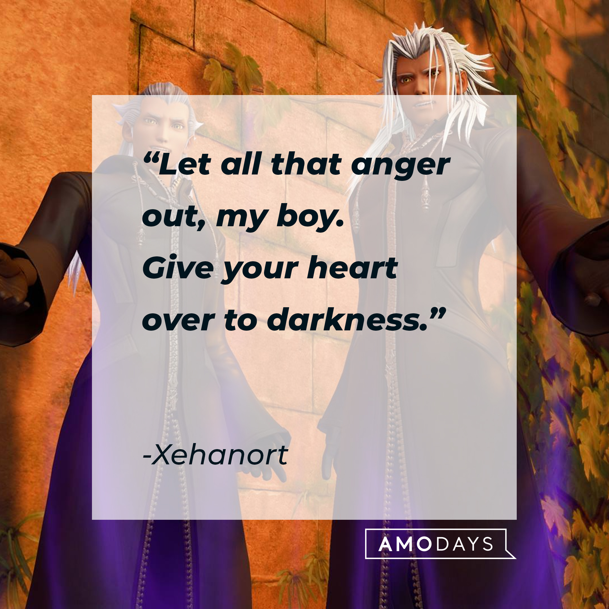 An image of Xehanort with his quote: “Let all that anger out, my boy. Give your heart over to darkness.” | Source: facebook.com/KingdomHearts
