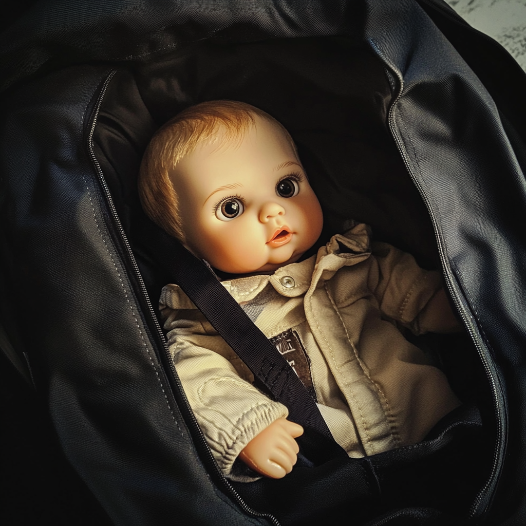 Baby doll inside a black bag | Source: Midjourney