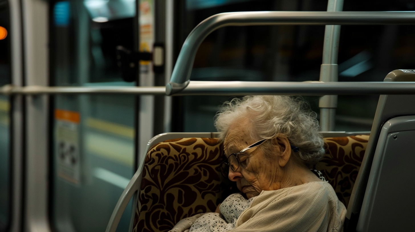 Old lady sleeping in a bus | Source: Midjourney