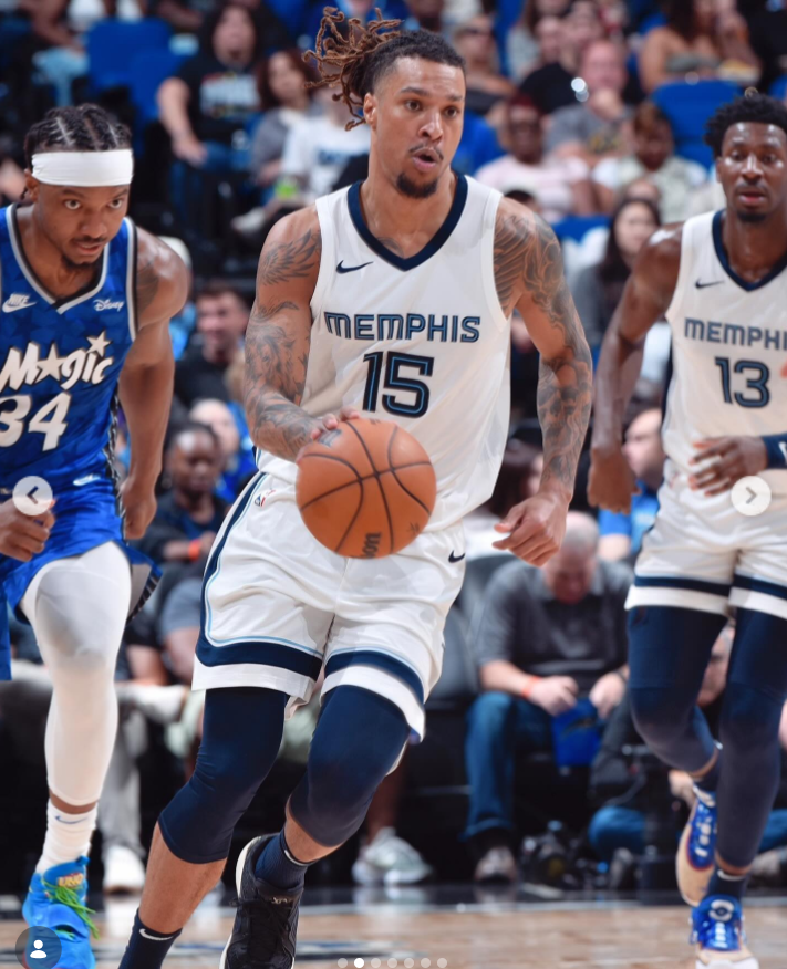 Brandon Clarke dribbles the ball up the court during a Memphis Grizzlies game against the Orlando Magic. | Source: Instagram/brandon_clarke23