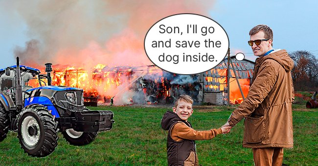The father held his son as he was about to save a dog from a burning barn | Source: Shutterstock