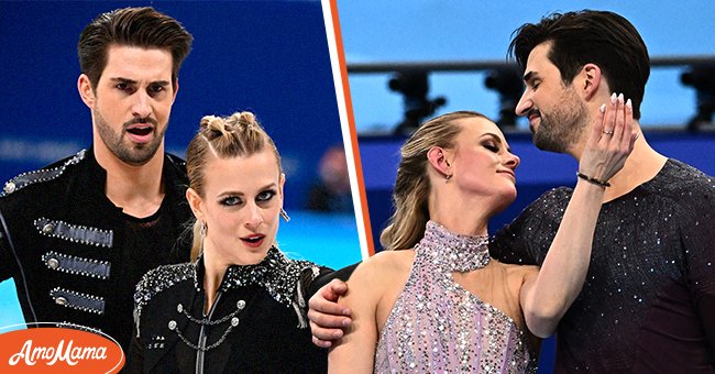 Madison Hubbell and Zachary Donohue competing in the ice dance rhythm dance of the figure skating event during the Beijing 2022 Winter Olympic Games on February 12, 2022 [Left]. Hubbell and Donohue during the Beijing 2022 Winter Olympic Games [Right] | Photo: Getty Images