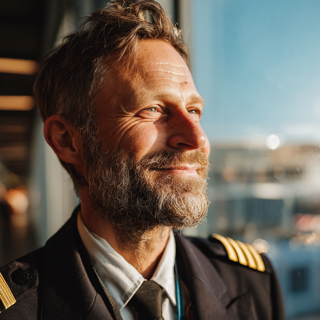 A smiling man standing in an airport | Source: Midjourney