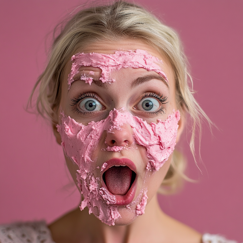 A woman with cake on her face | Source: Midjourney