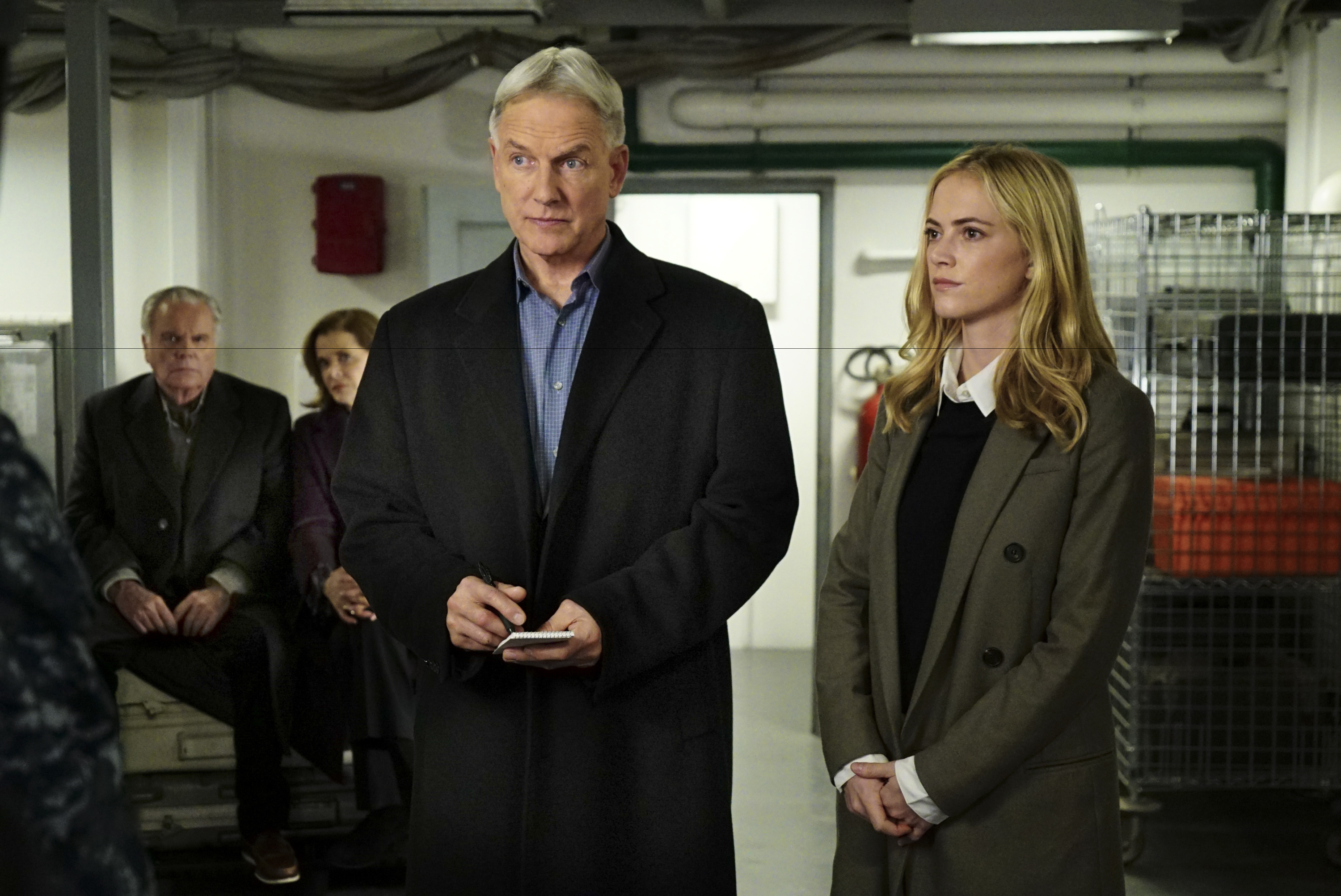 Mark Harmon and Emily Wickersham on an episode of "NCIS" on December 12, 2016 | Source: Getty Images