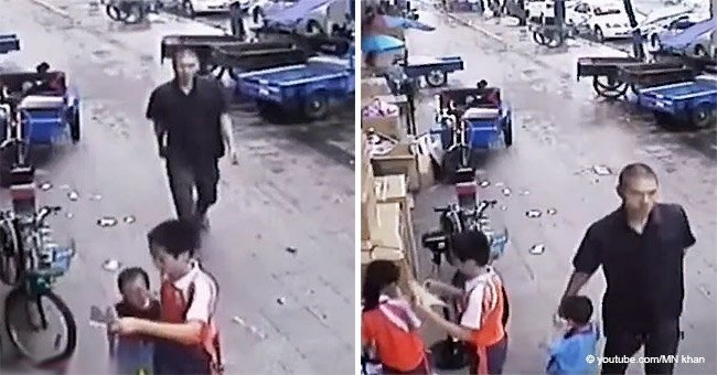 Brave kid notices man snatching away little brother and quickly springs into action (video)