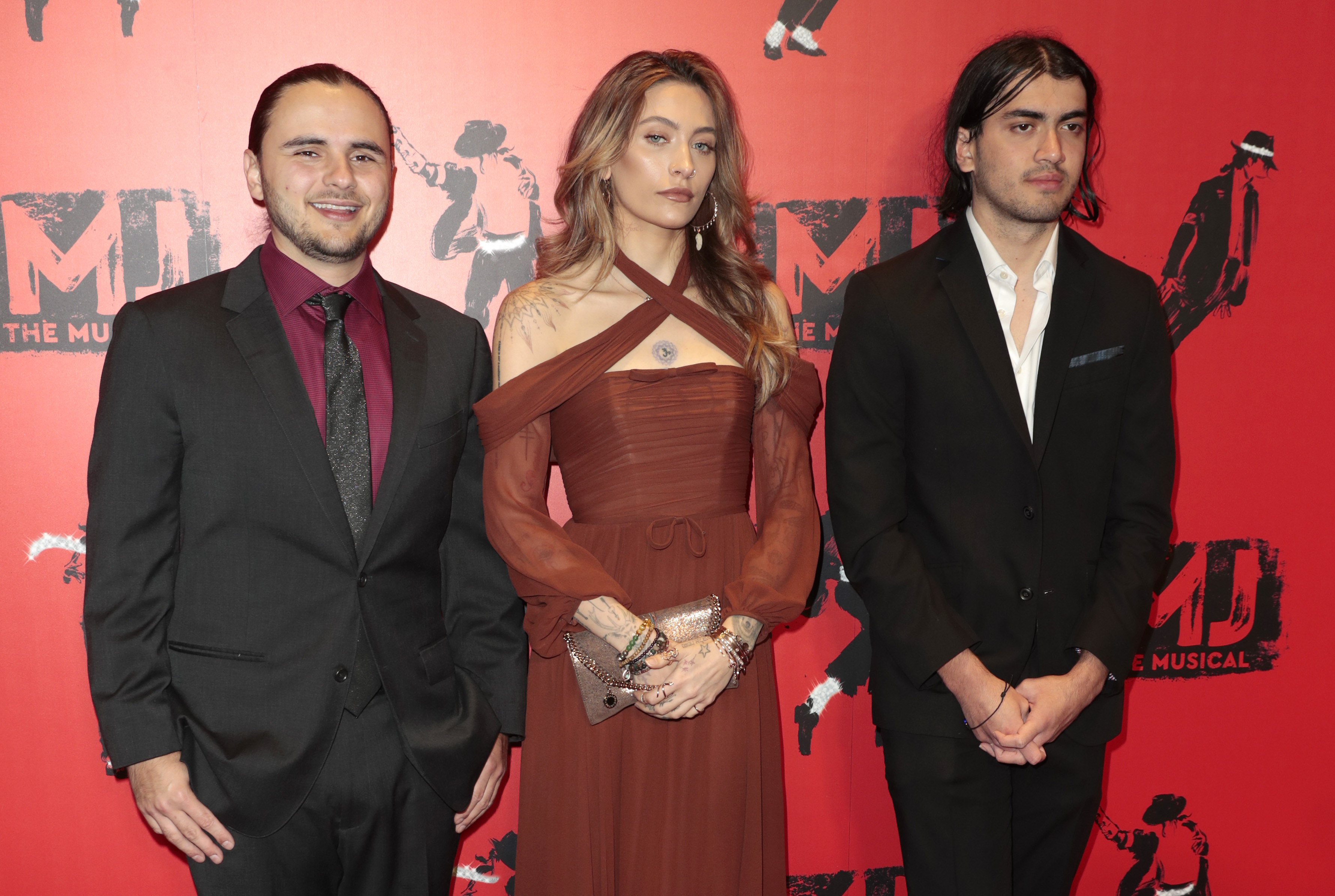 Prince Jackson, Paris Jackson, and Bigi Jackson attend the opening night of "MJ: The Musical" at Prince Edward Theatre in London, England, on March 27, 2024.  | Source: Getty Images