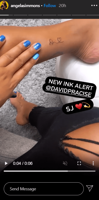 A screenshot of the tattoo Angela Simmons got in honour of her late fiancé Sutton Tennyson Jr. | Photo: Instagram/angelasimmons