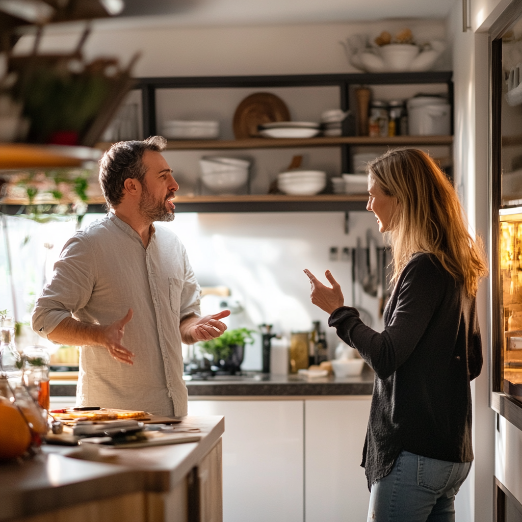 Man and woman arguing in the kitchen | Source: Midjourney