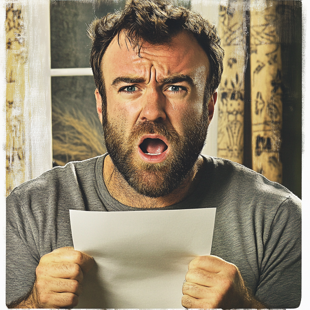 A man gaping in shock while holding a paper | Source: Midjourney