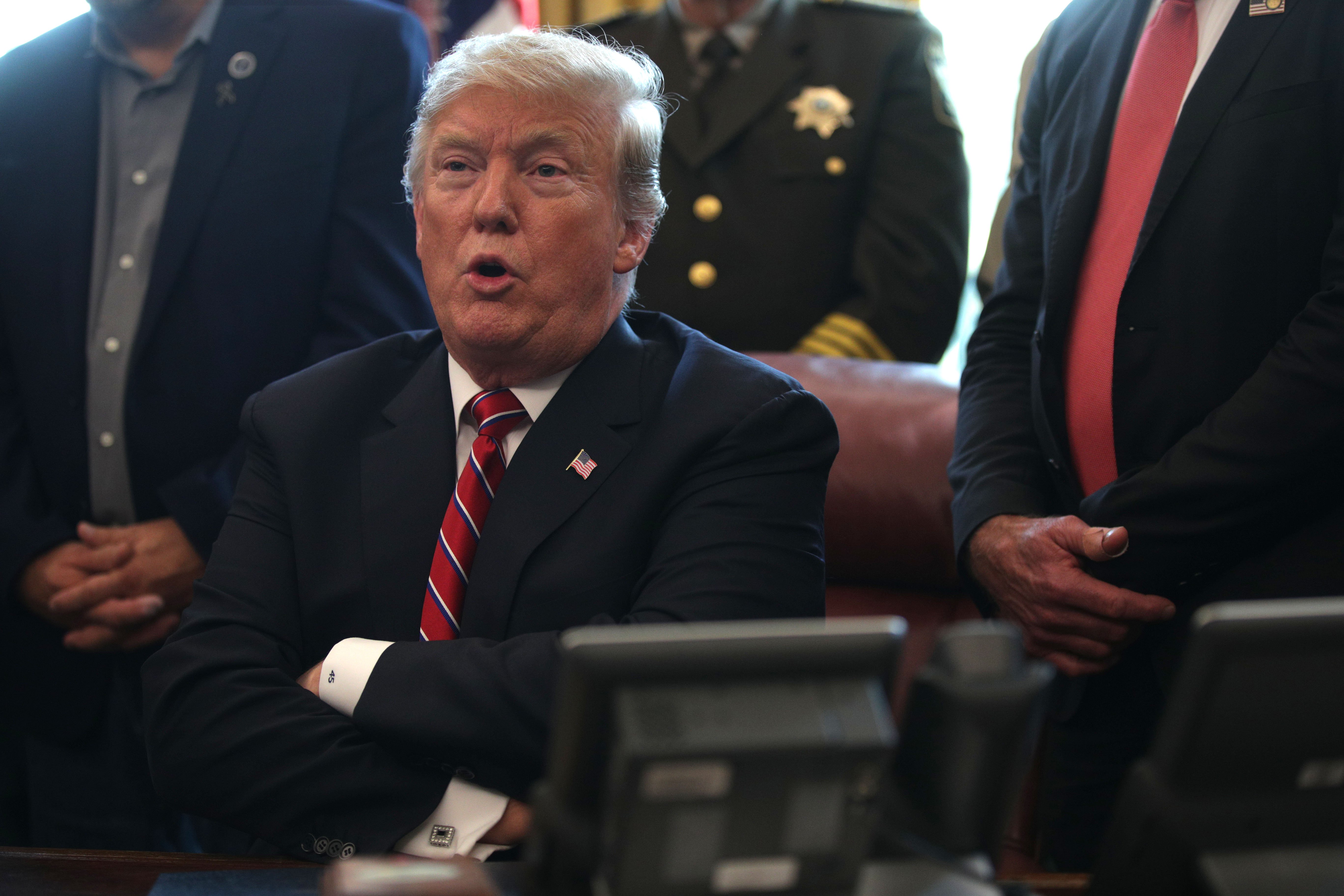 Donald Trump speaking during a border security event in the Oval Office at the White House | Photo: Getty Images