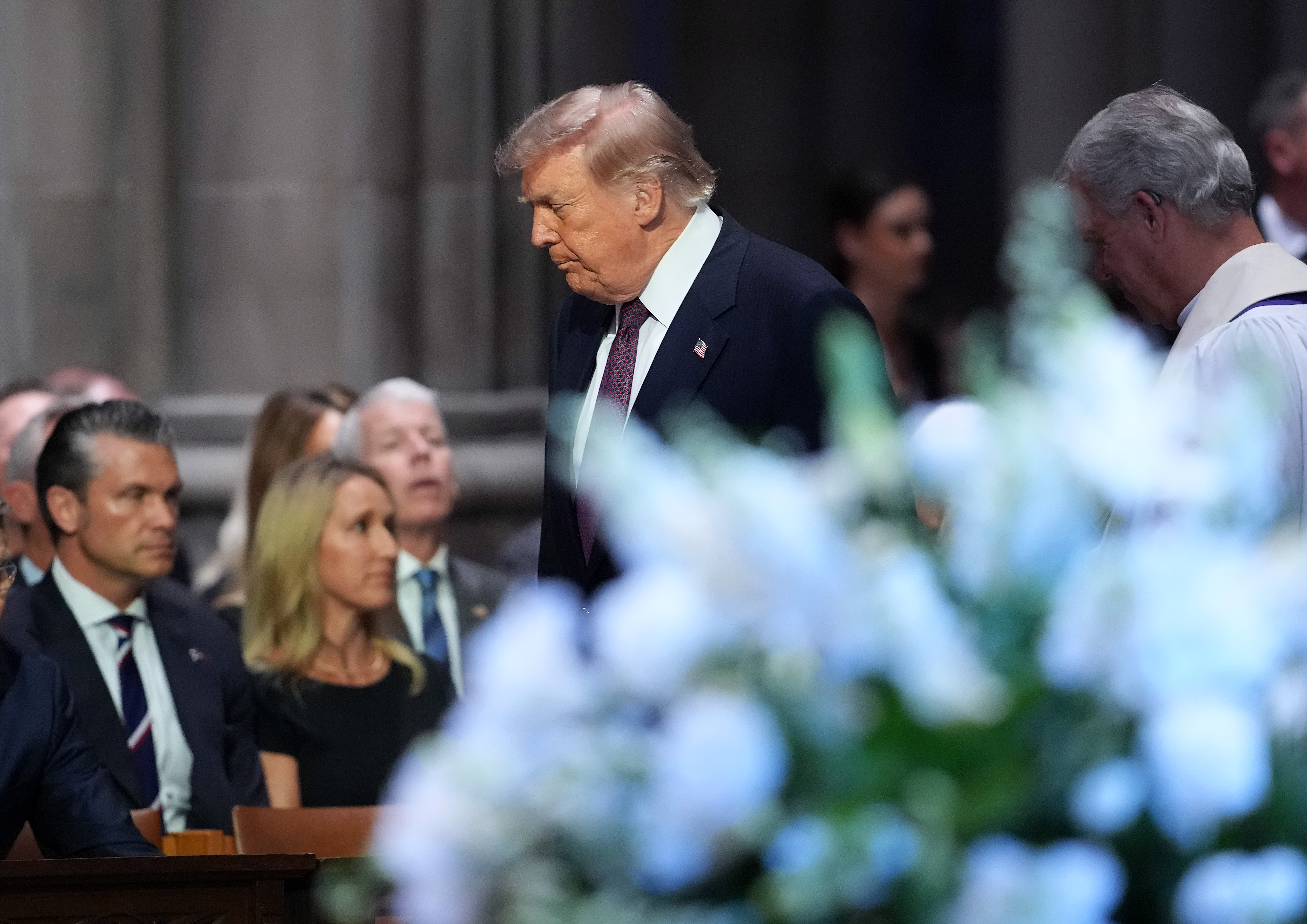 President Donald Trump arrived at the Washington National Cathedral before taking his seat for Lindsey Graham's funeral service. The Washington ceremony marked the first day of two days of funeral services honoring the late senator. | Source: Getty Images