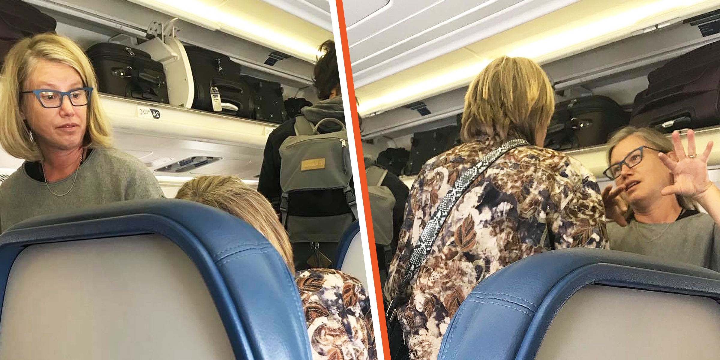 Eine Frau, die einen verstörten Fremden auf einem Flug nach Minneapolis tröstet, 2018 | Quelle: Facebook.com/Tom Scholzen