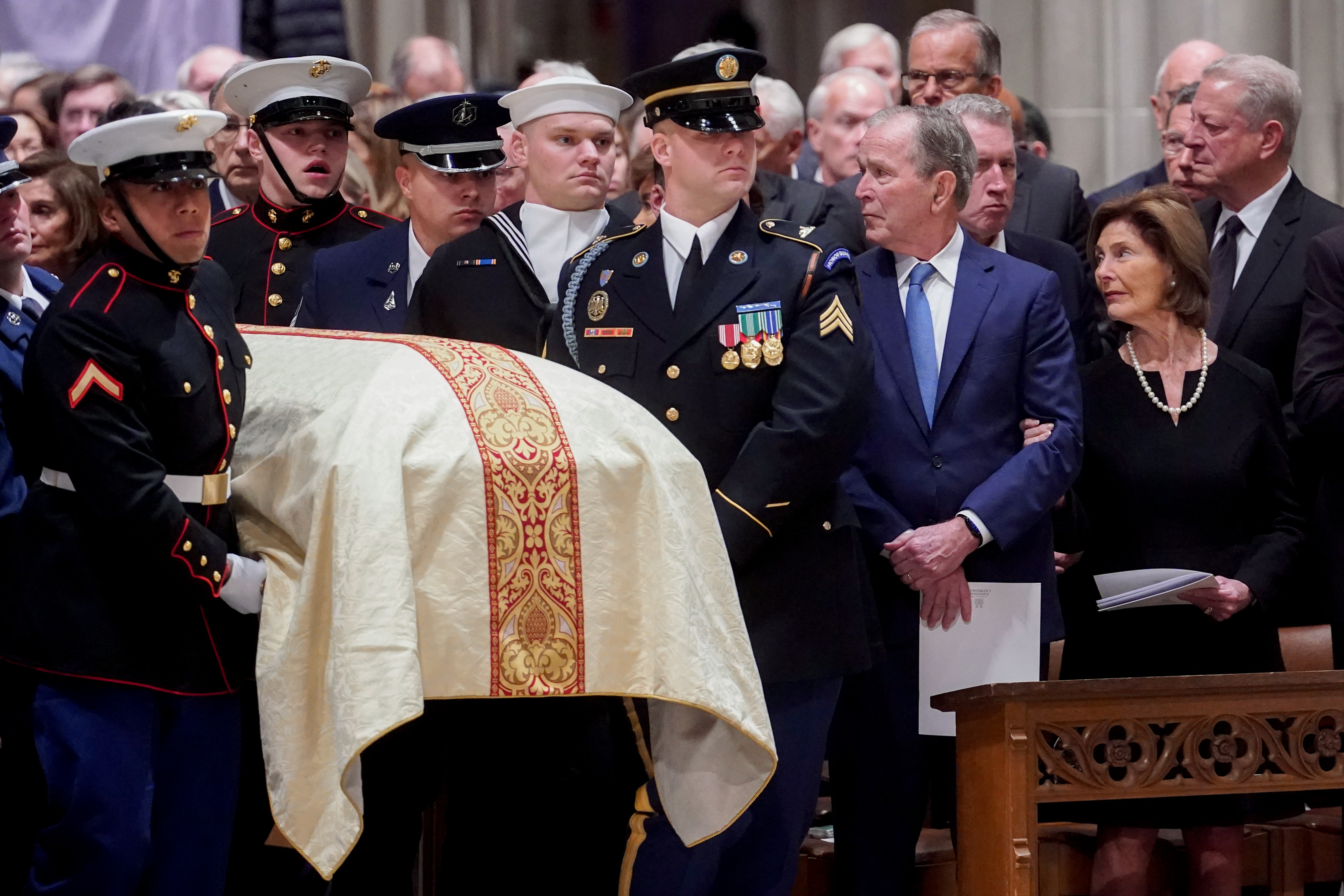 Pallbearers carry the casket of former US Vice President Dick Cheney during a funeral service at the Washington National Cathedral in DC, on November 20, 2025 | Source: Getty Images