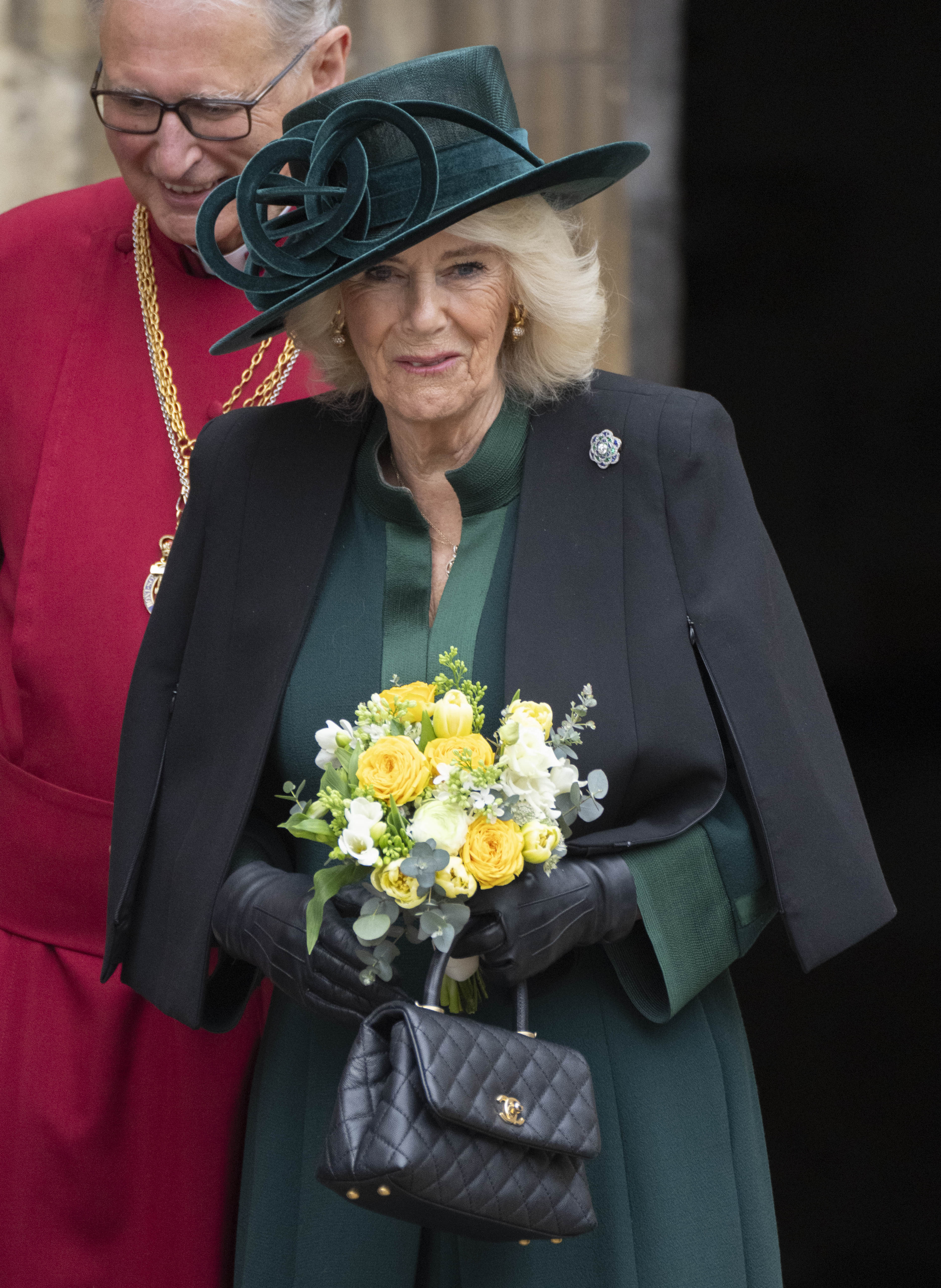 Queen Camilla at the Easter Sunday Mattins Service at St George's Chapel, Windsor Castle on March 31, 2024 in Windsor, England | Source: Getty Images