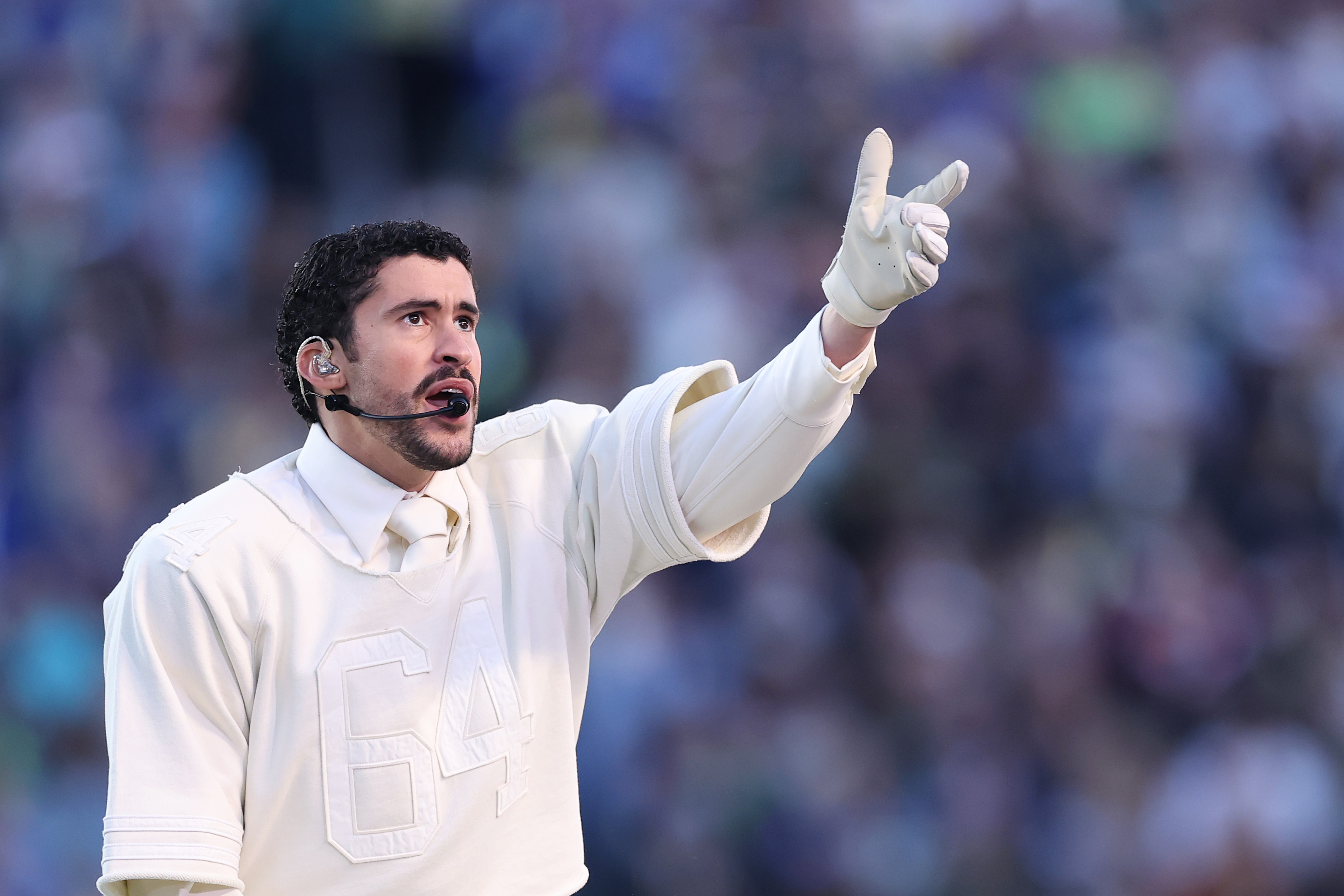 Bad Bunny performs onstage during the Apple Music Super Bowl LX Halftime Show at Levi's Stadium on February 8, 2026 in Santa Clara, California | Source: Getty Images