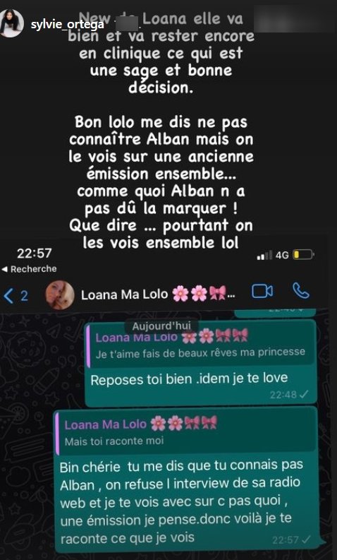 Capture d'écran de la conversation entre Loana et Sylvie. | Photo : Story Instagram / Ortega Munos Sylvie
