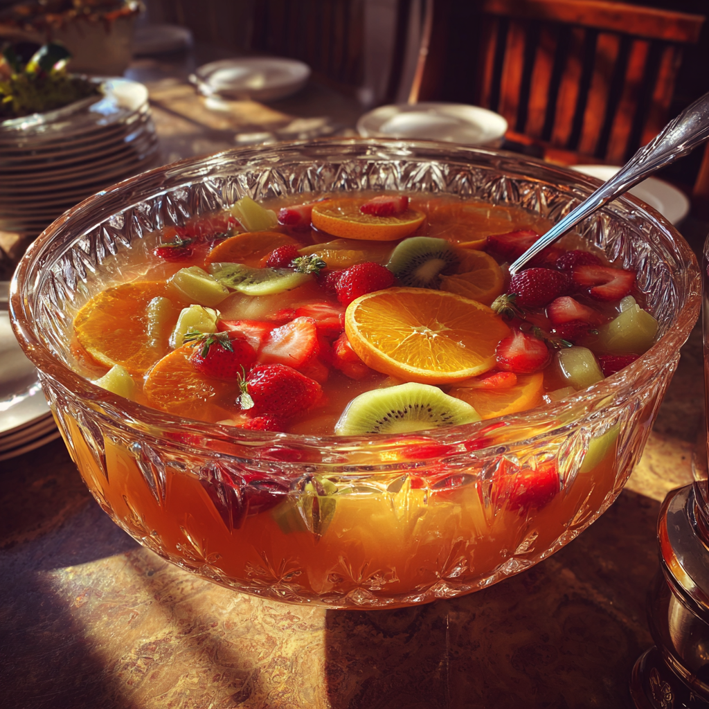A bowl of fruit punch on a table | Source: Midjourney