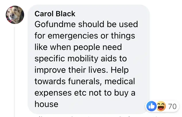 Carol Black's comment on Kara Hoppo's GoFundMe initiative | Source: Facebook.com/DailyMailUK
