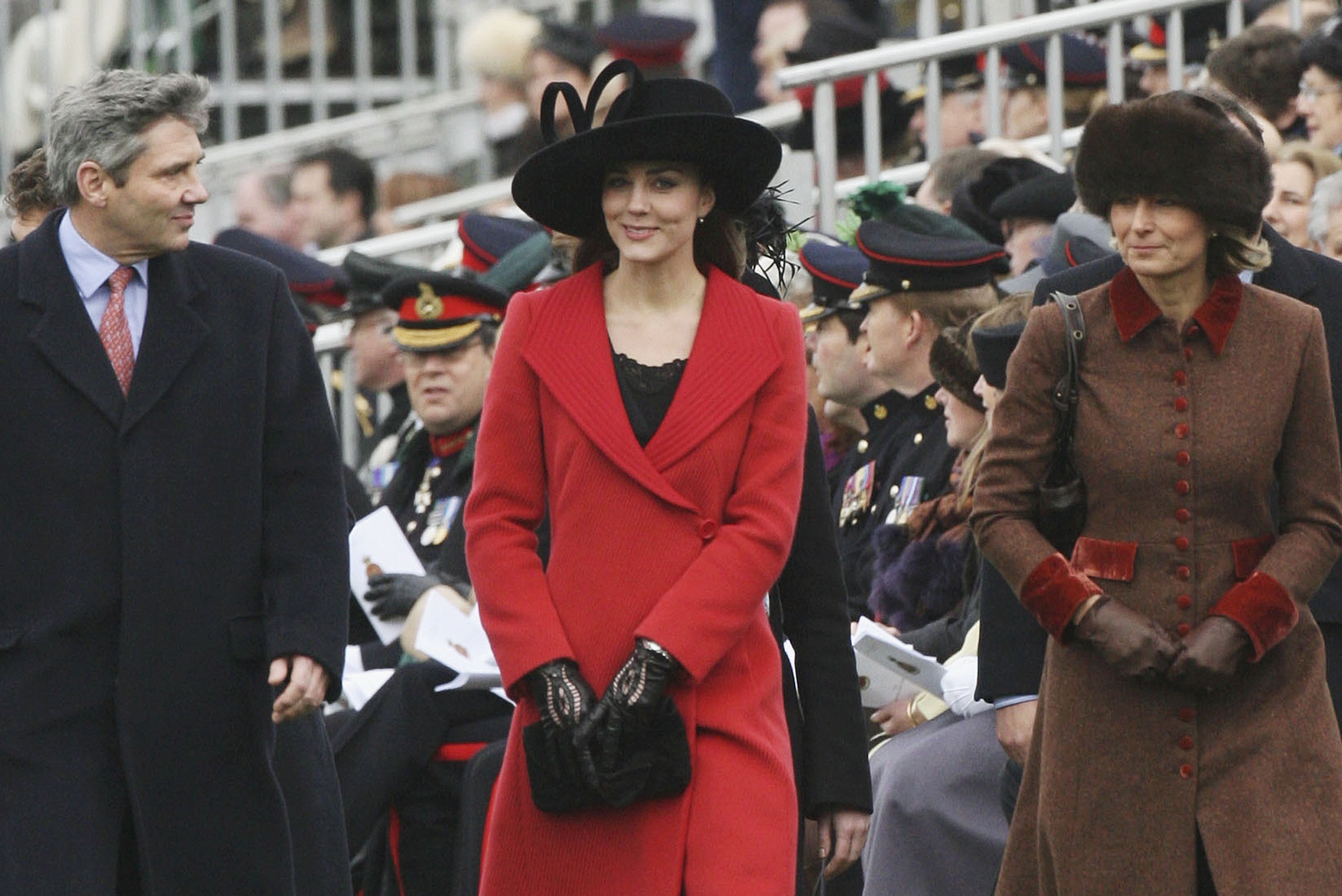 Michael, Kate, and Carole Middleton at the Sovereign's Parade at Sandhurst Military Academy on December 15, 2006, in Surrey, England | Source: Getty Images