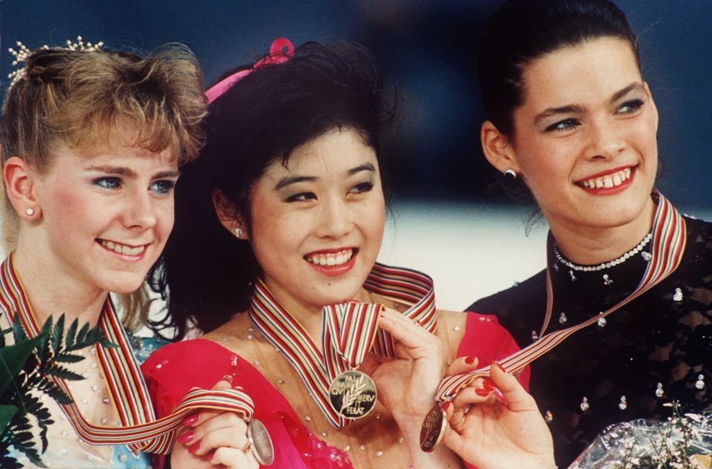 Tonya Harding, Kristi Yamaguchi and Nancy Kerrigan at the World Figure Skating Championships in Munich on March 16, 1991 | Photo: GettyImages
