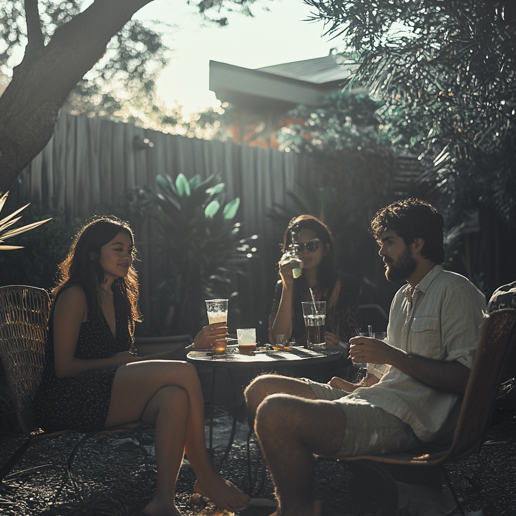 People seated in the backyard | Source: Midjourney