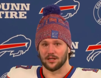 Josh Allen speaking with tears in his eyes after the playoff game. | Source: Instagram/sportscenter