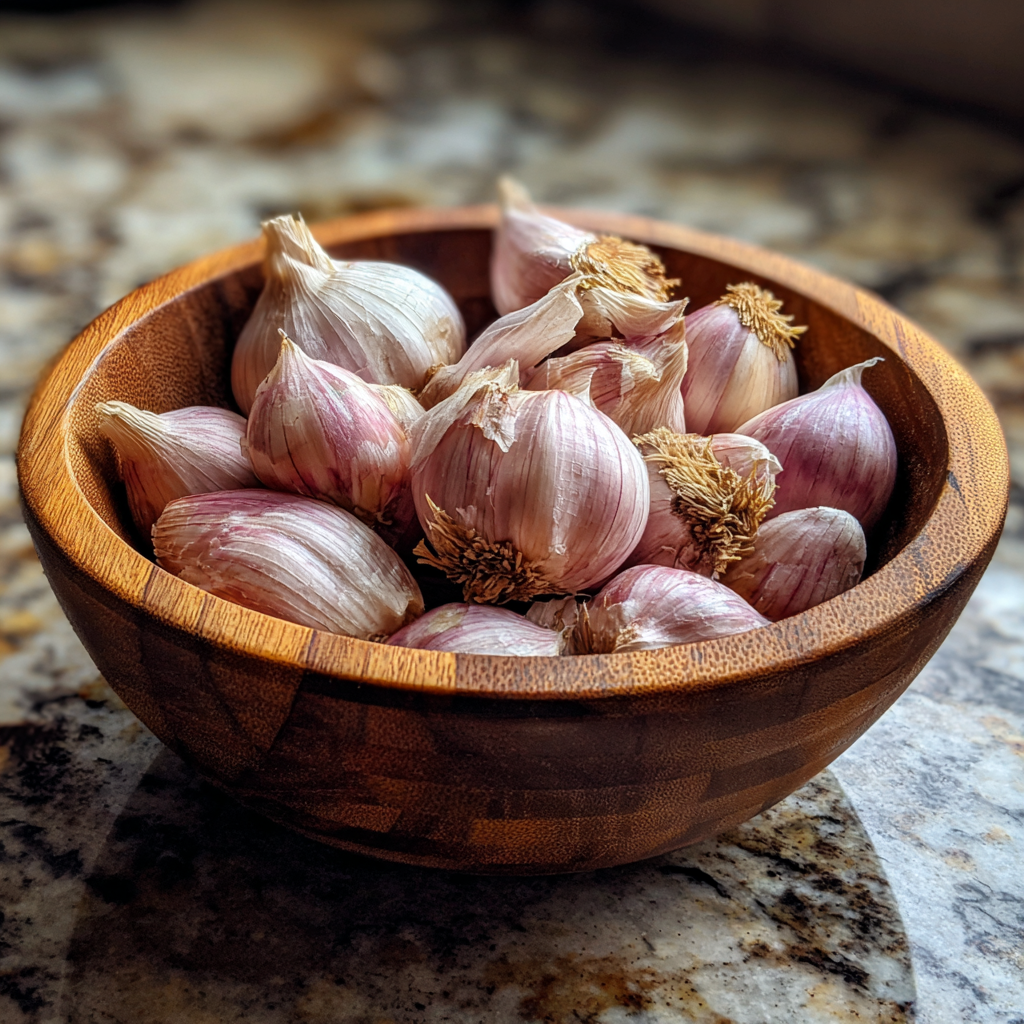 Fresh garlic in a wooden bowl | Source: Midjourney