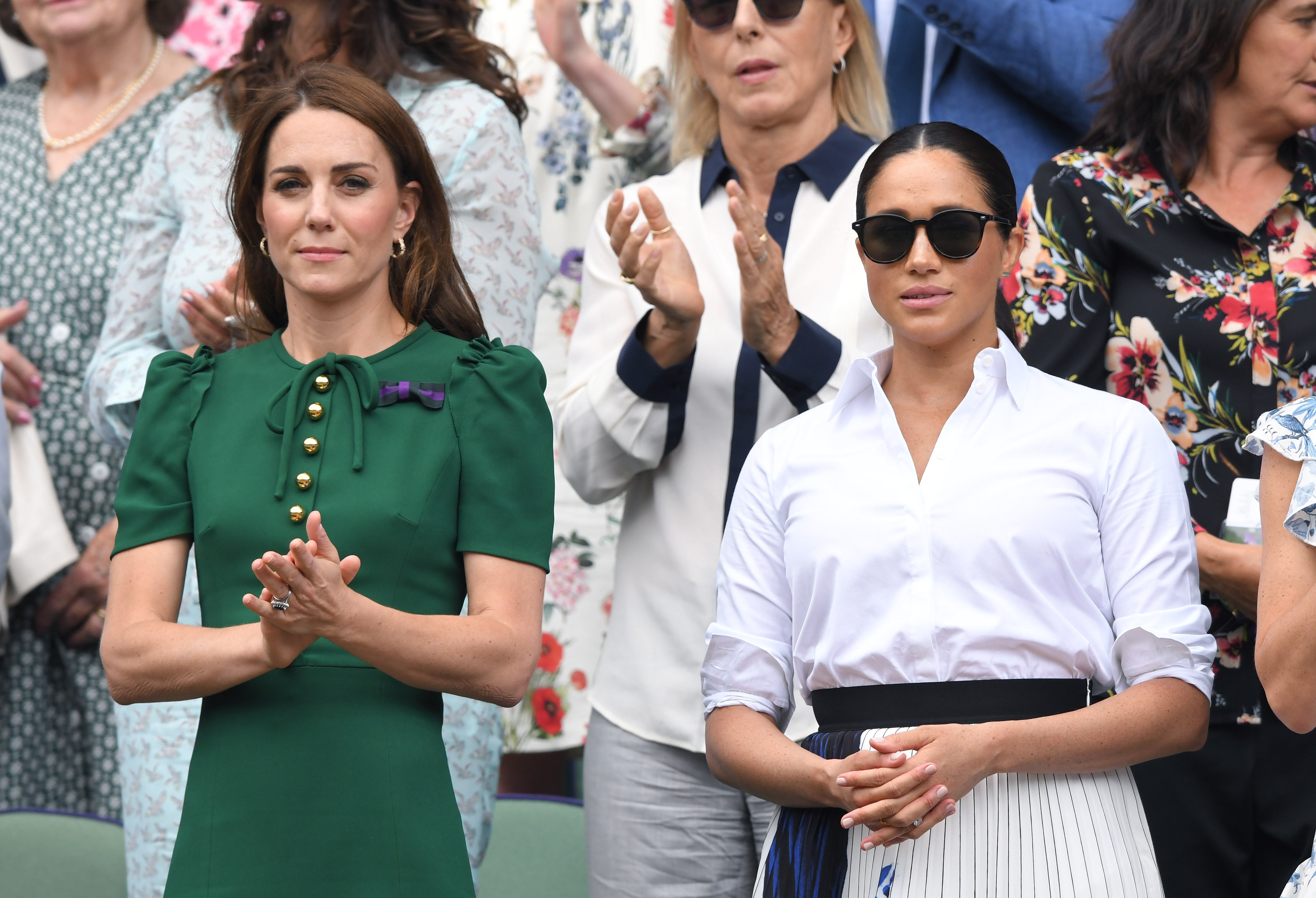 Catherine, Duchess of Cambridge and Meghan, Duchess of Sussex at All England Lawn Tennis and Croquet Club on July 13, 2019 in London, England | Source: Getty Images