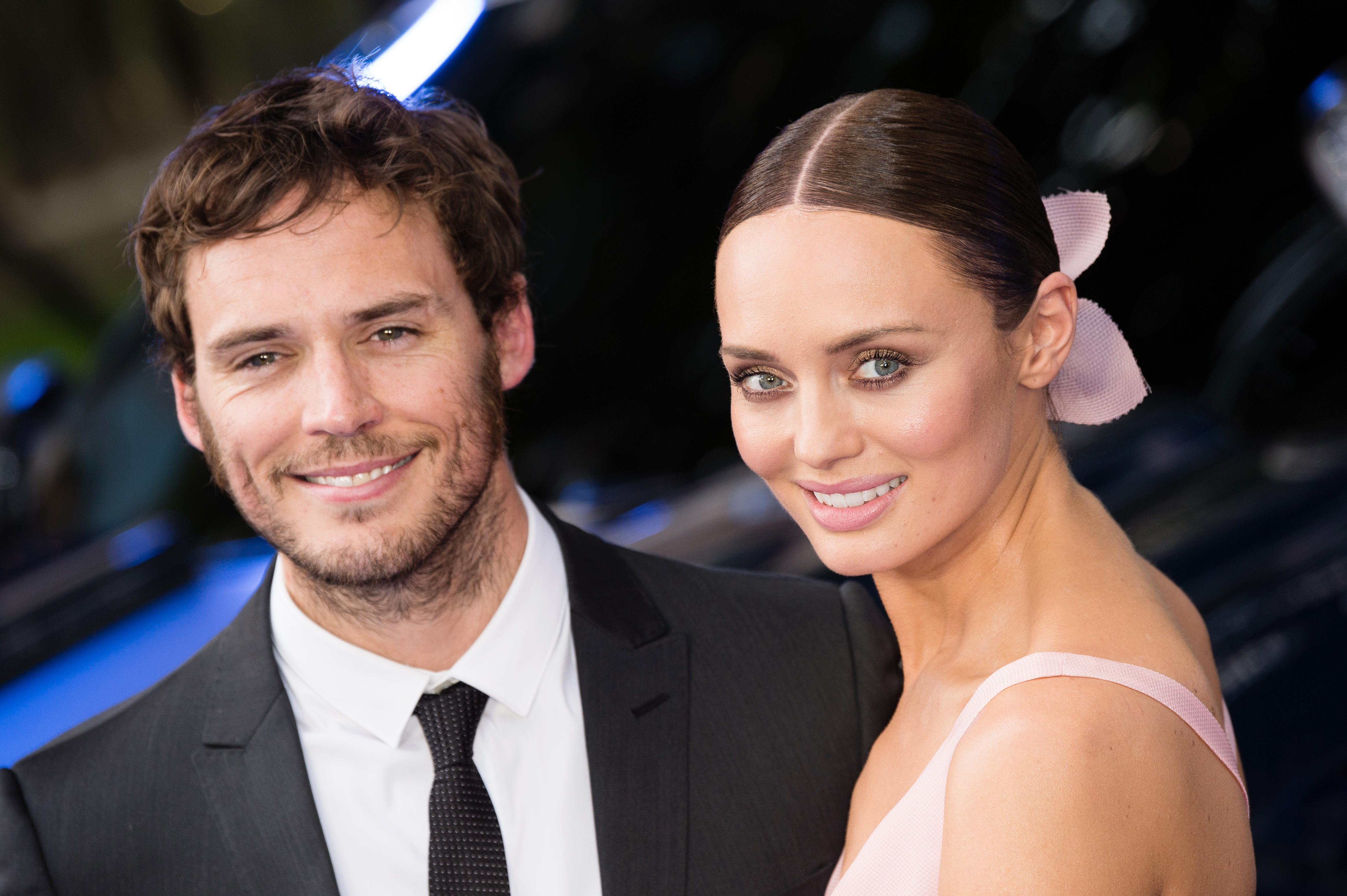 Sam Claflin and Laura Haddock at the world premiere of "Transformers: The Last Knight" in 2017, in London, England.