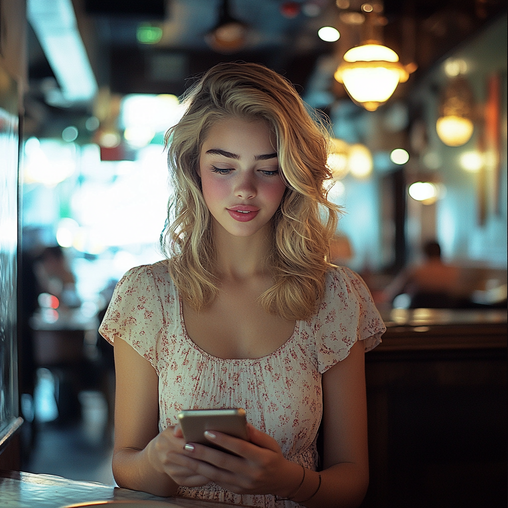 A woman busy with her phone | Source: Midjourney