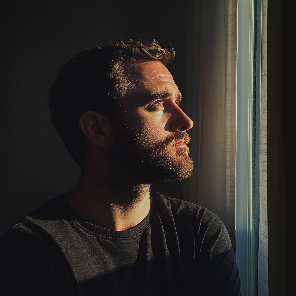 A man looking out a window | Source: Midjourney