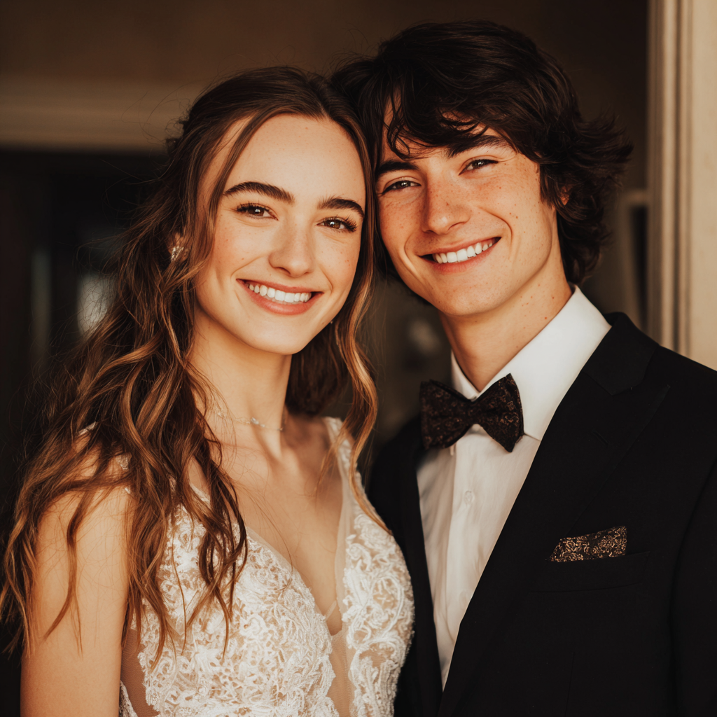 A smiling bridal couple | Source: Midjourney