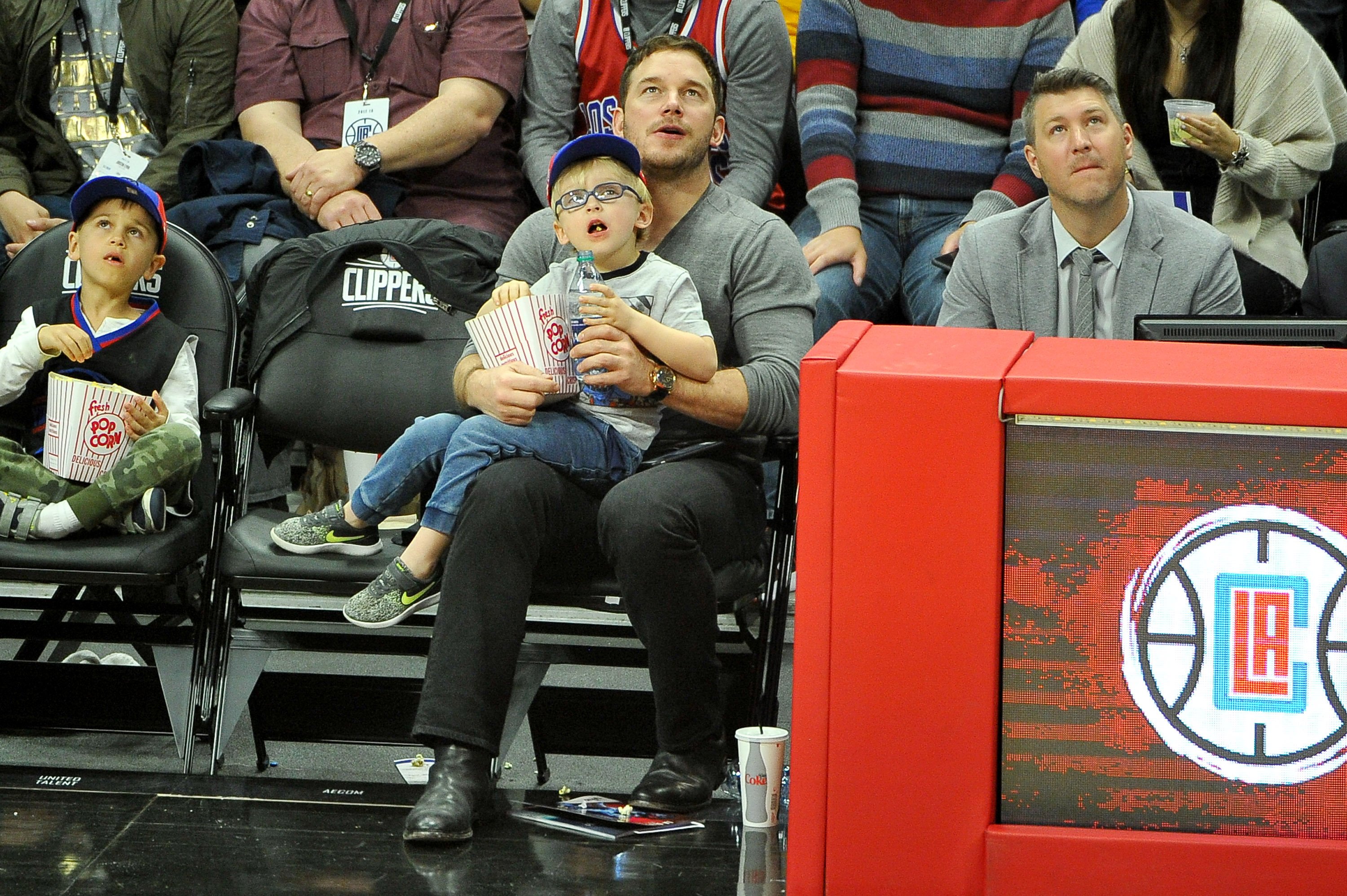  Actor Chris Pratt and son Jack Pratt attend a basketball game between the Los Angeles Clippers and the Minnesota Timberwolves at Staples Center on December 6, 2017, in Los Angeles, California. | Source: Getty Images