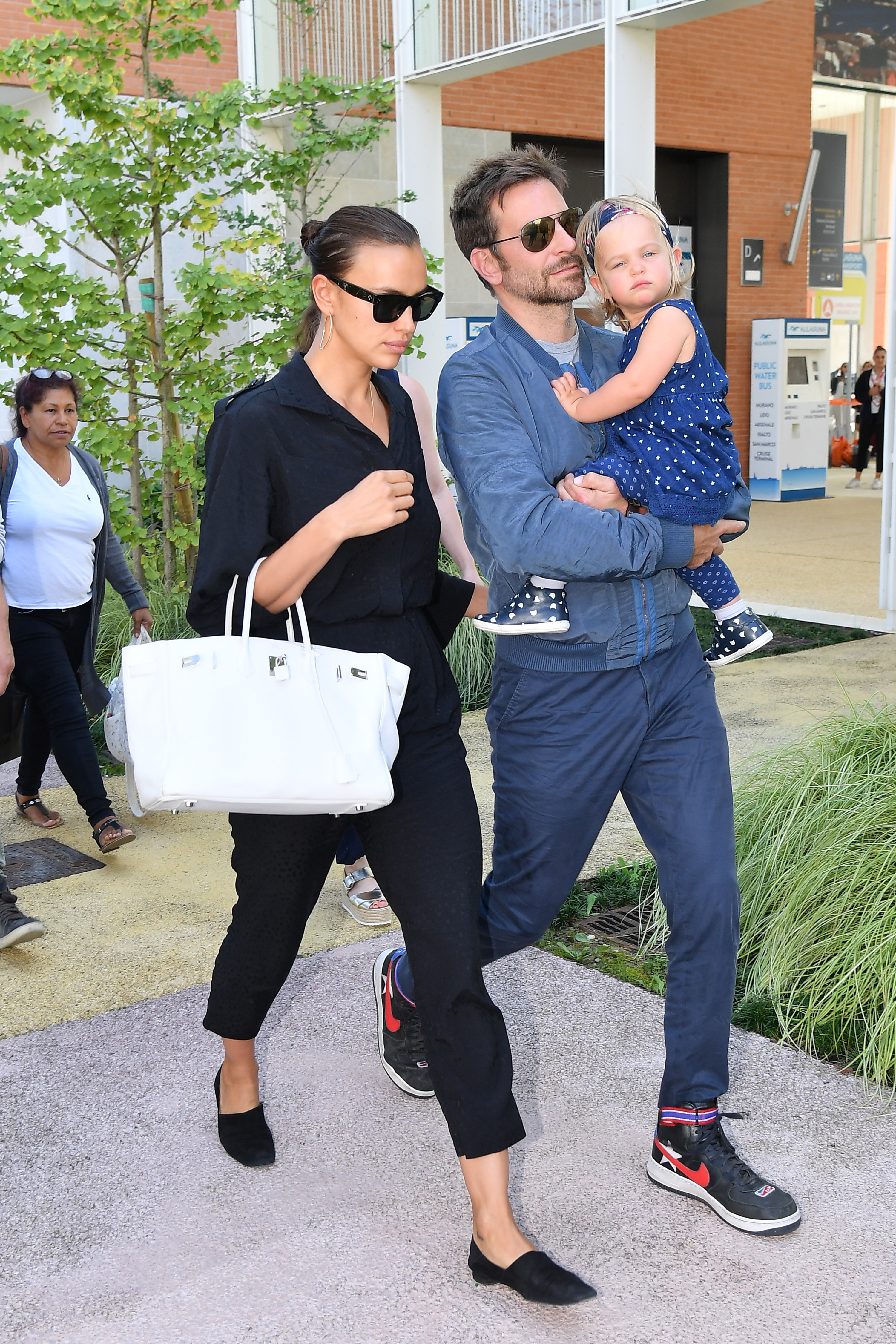 Bradley Cooper, Irina Shayk, and their daughter Lea arrive at the 75th Venice Film Festival on August 30, 2018, in Venice, Italy. | Source: Getty Images