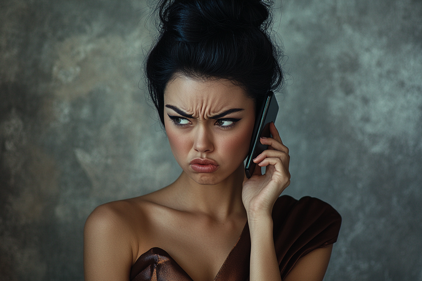 A woman looking annoyed while on the phone | Source: Midjourney