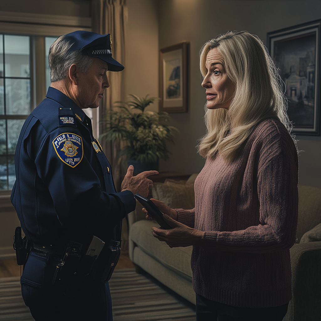 A woman talking to a police officer | Source: Midjourney