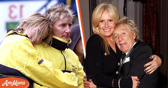 Rod Stewart and Penny Lancaster on May 26, 2002 in Stamford Bridge, London [left]. Stewart and Lancaster on September 17, 2021 in London, England [right] | Photo: Getty Images 