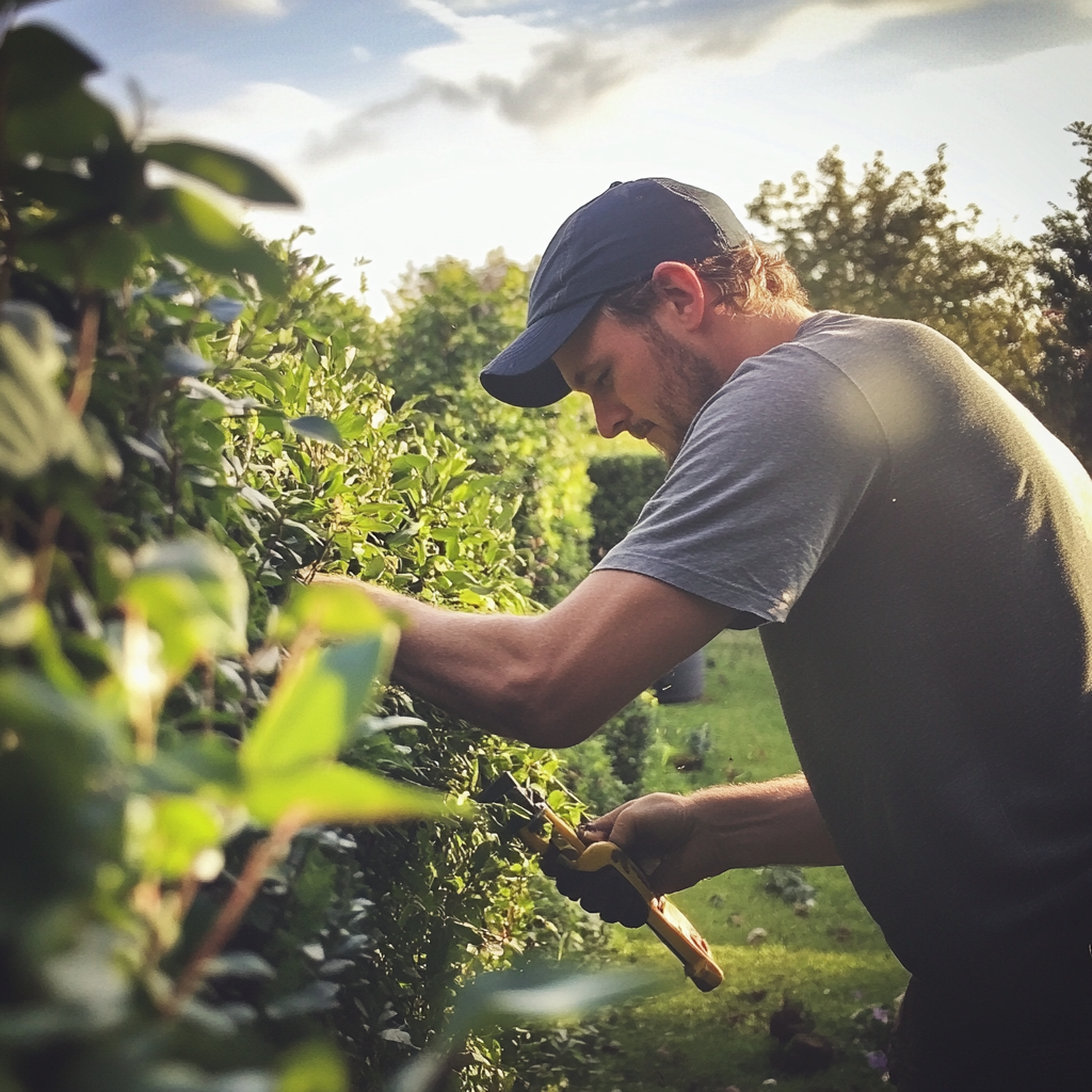 A man trimming hedges | Source: Midjourney