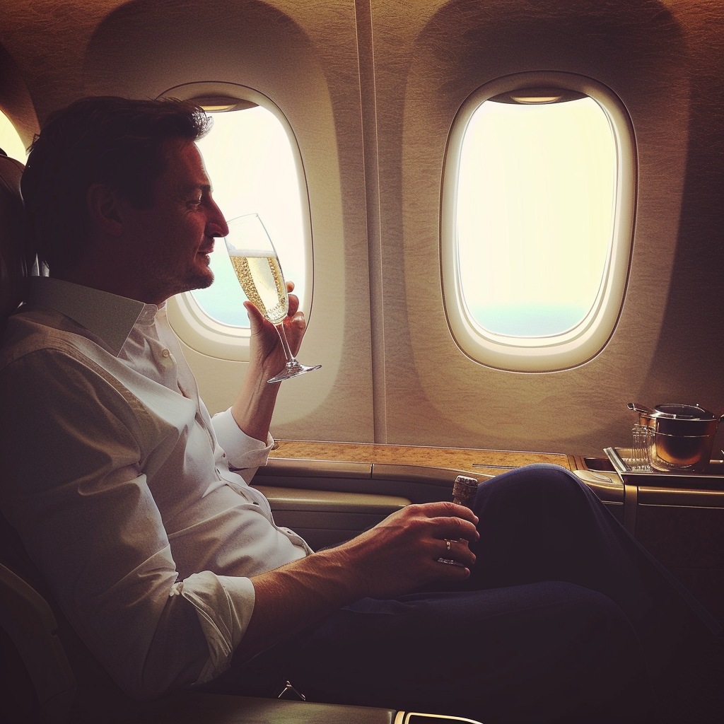 A man drinking on a flight | Source: Midjourney
