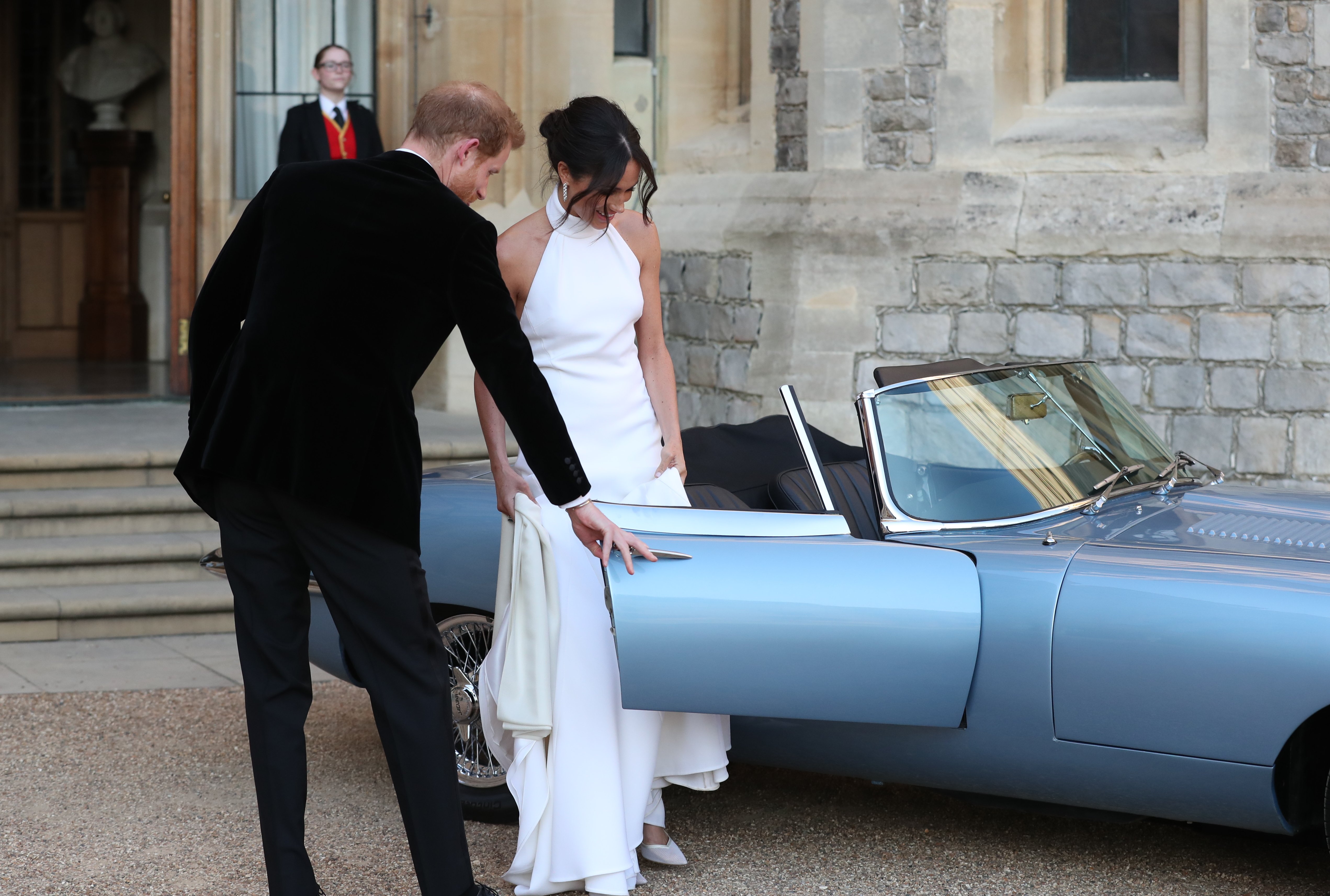 Prince Harry and Meghan Markle leaving for their evening wedding reception at Frogmore House on May 19, 2018 in Windsor, England. | Source: Getty Images 