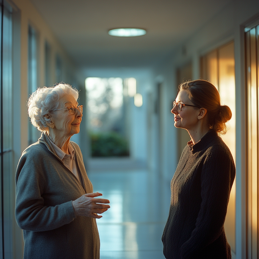 An older woman talking to her neighbor | Source: Midjourney