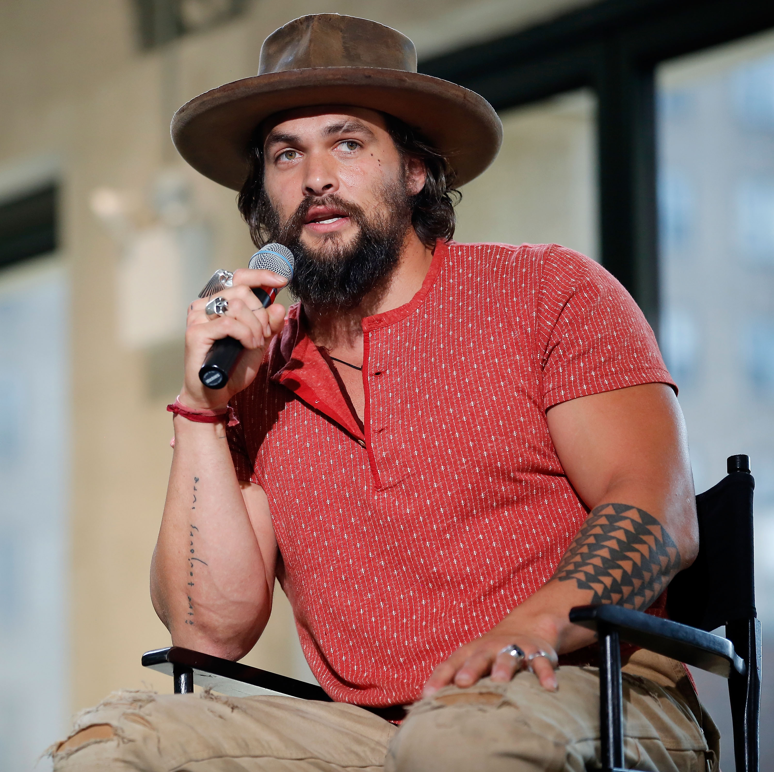 Jason Momoa speaks during the premier of "Road to Paloma" on July 8, 2014 in New York | Source: Getty Images