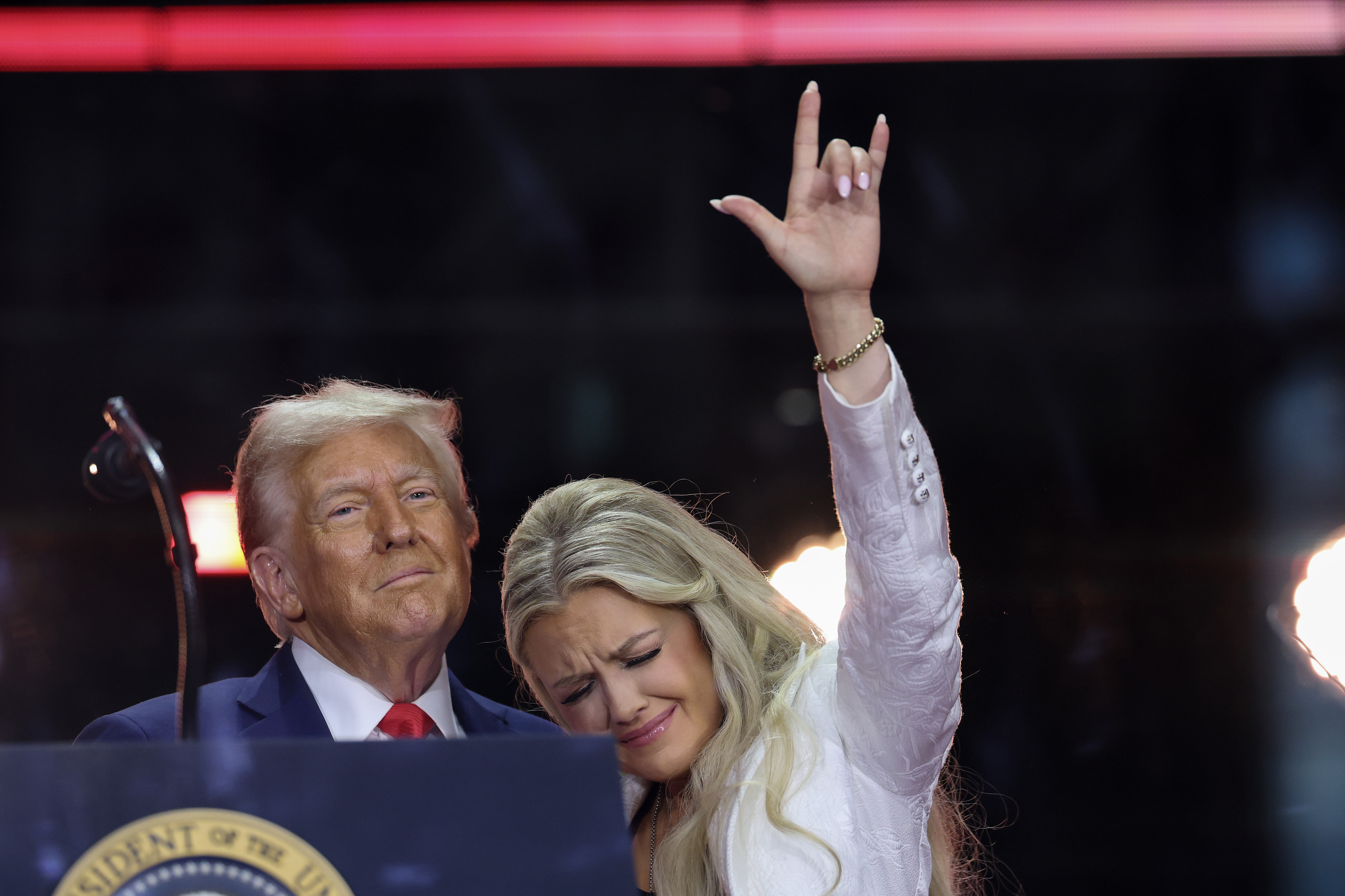 Donald Trump and Erika Kirk during the memorial service for Charlie Kirk in Glendale, Arizona on September 21, 2025. | Source: Getty Images
