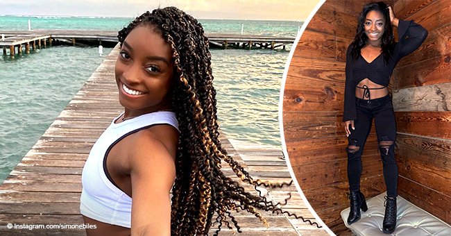 Simone Biles Flaunts Abs in Black Crop Top, Matching Ripped Jeans ...