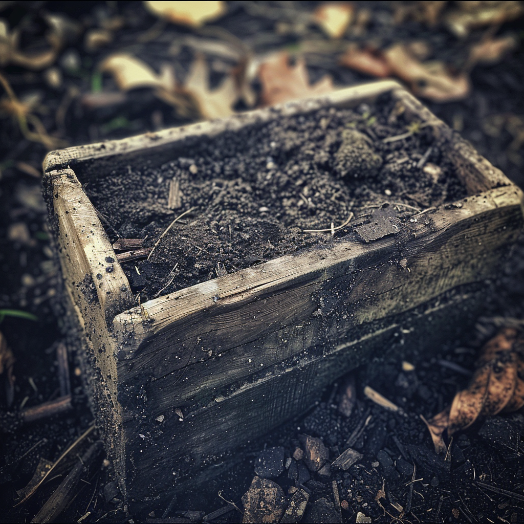 A wooden box covered with soil | Source: Midjourney