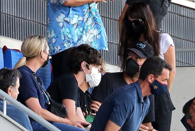 Coldplay singer Chris Martin and actress Dakota Johnson during the friendly match between FC Barcelona and Girona FC at the Johan Cruyff Stadium on July 24, 2021, in Barcelona, Spain | Source: Getty Images