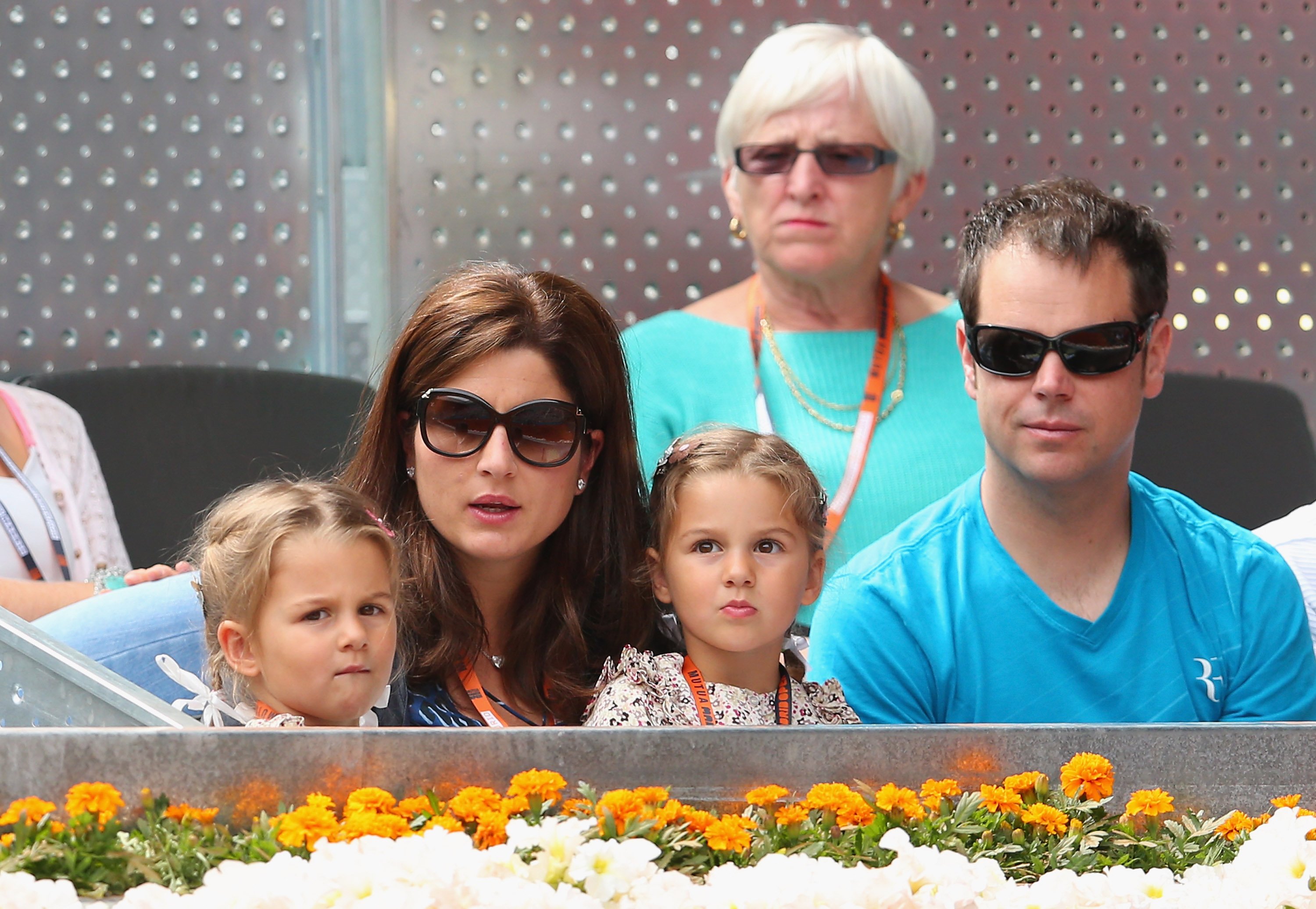 Myla Rose and Charlene Riva with mother Mirka Federer watch as Roger Federer plays during day four of the Mutua Madrid Open tennis tournament on May 7, 2013 in Madrid, Spain. | Source: Getty Images