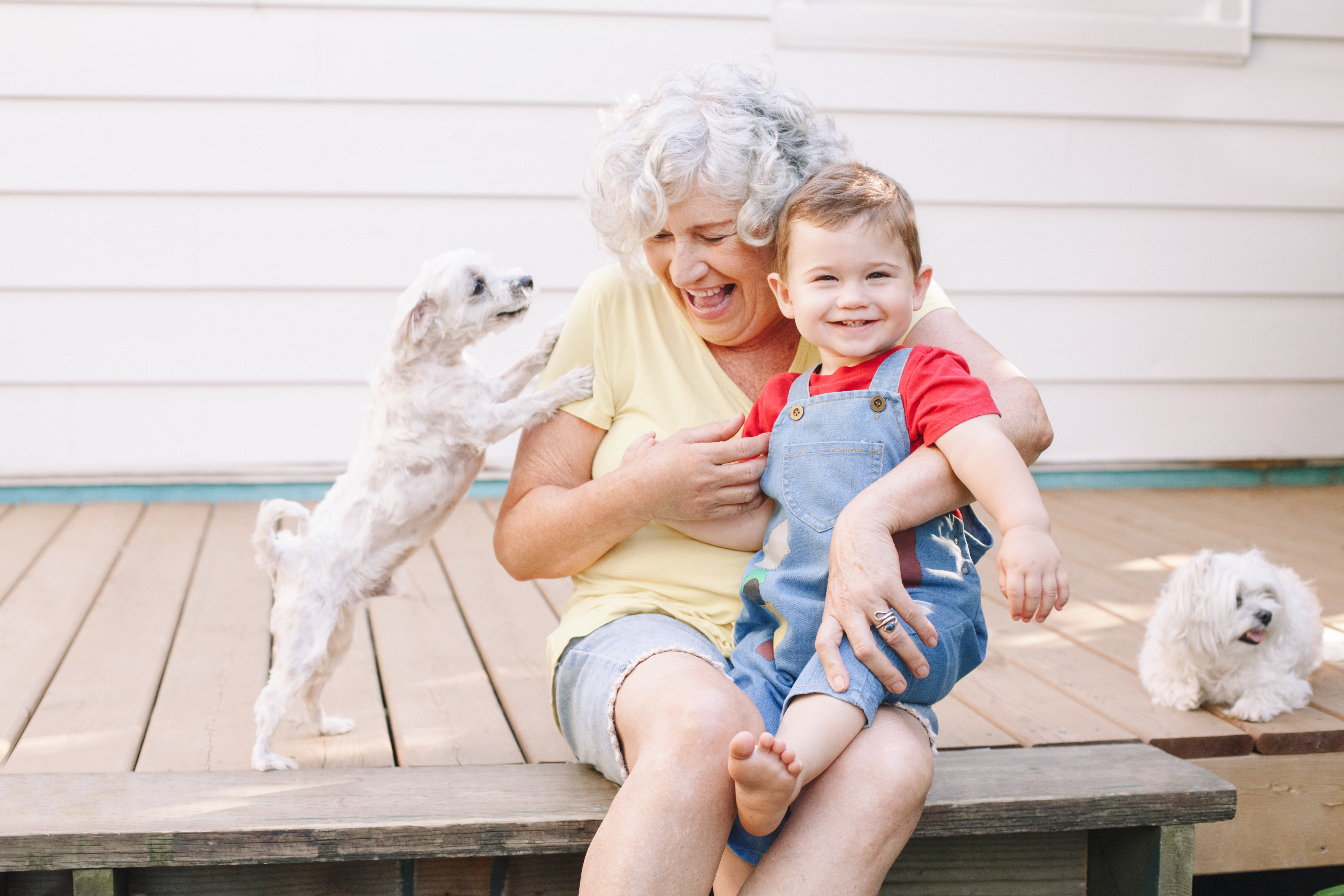 A grandmother with a dog and her grand child | Source: Shutterstock
