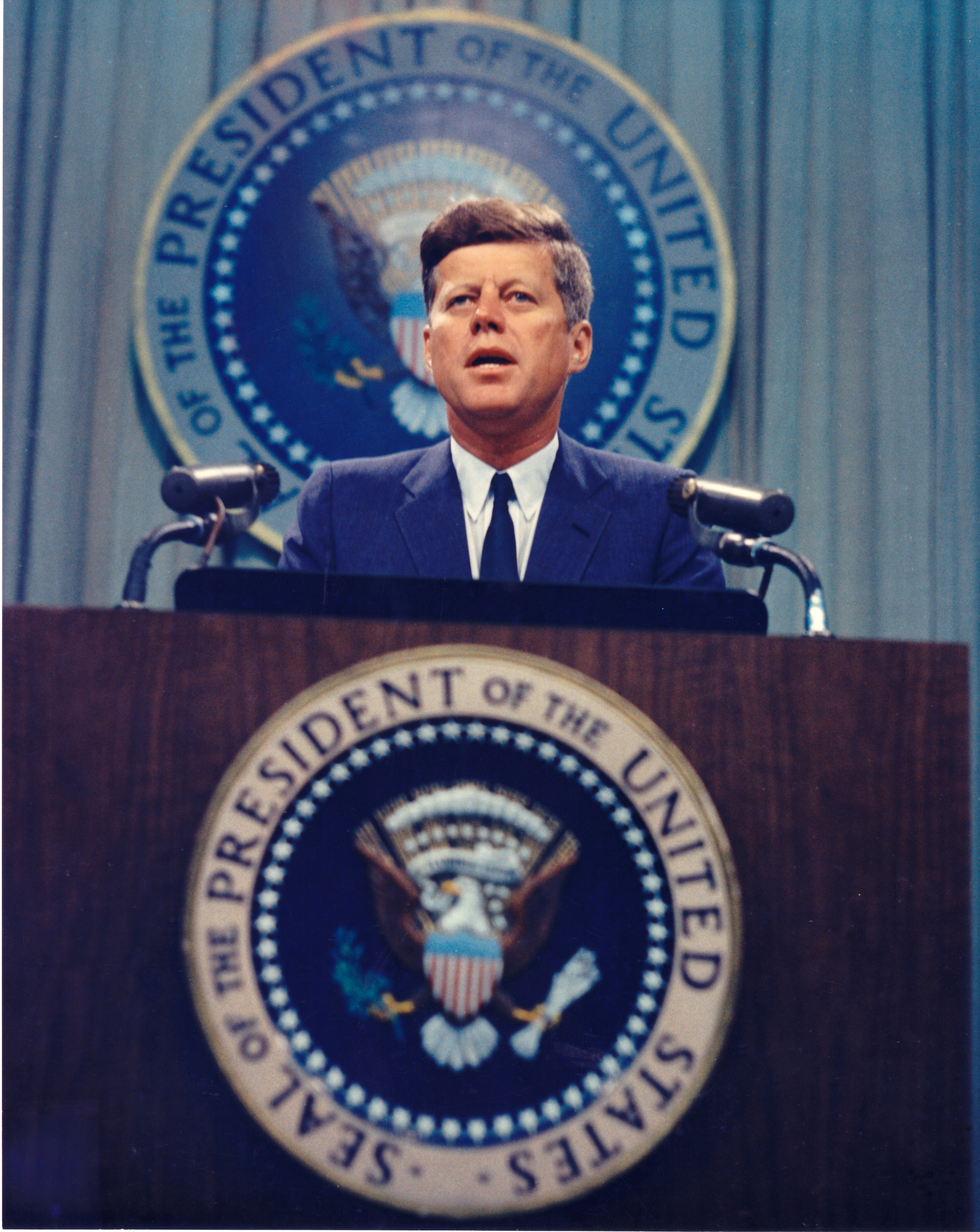 US President John F. Kennedy speaks at a press conference in Washington, DC, in 1963 | Source: Getty Images